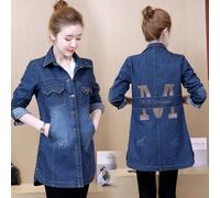 Giacca giubbino giubbetto blazer donna lungo blu denim jeans slim D154