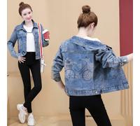 Giacca giubbino giubbetto corta donna bottoni blu denim jeans slim albero D167