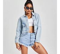 Giacca giubbino giubbetto corta donna bottoni denim jeans slim blu 3460