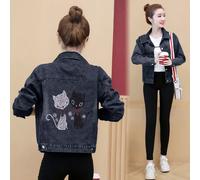 Giacca giubbino giubbetto corta donna bottoni nero denim jeans slim D189