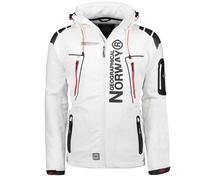 Geographical Norway TECHNO MEN - Giacca Softshell Impermeabile Da Uomo - Cappuccio Giubbotto Traspirante Calda - Giacca Tattico Antivento Invernale - Ideale Attività All'aperto BIANCO S