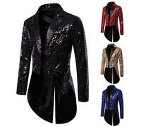 Giacca glitterata con paillette, giacca per matrimoni, feste, smoking, blazer, anni '80, abbigliamento medievale, Halloween, carnevale, nightclub Wear Magic Show, Nero , XXL