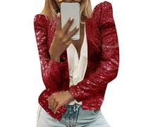 Giacca glitterata da donna, elegante, corta, per abito, con paillettes, a maniche lunghe, per le mezze stagioni, primavera, estate, cardigan, leggero, corto, giacca da ufficio, Colore: rosso, L