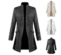 Giacca Gotica Uomo Vendita, Media Lunghezza Medievale Cappotto da Uomo, Doppiopetto Steampunk Costume con Collo Alta, Giacca Jacquard Trench Coat per Feste di Halloween, Cosplay, Costumi da Gentiluomo