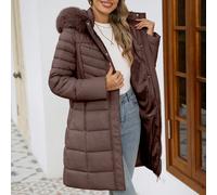 Giacca imbottita alla moda e portatile da donna con colletto e cappuccio in pelliccia ecologica, un capo esterno essenziale per l'autunno/inverno L,M,S,XL,XXLTessuto intrecciato