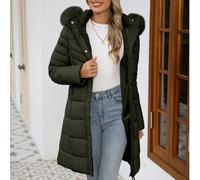 Giacca imbottita alla moda e portatile da donna con colletto e cappuccio in pelliccia ecologica, un capo esterno essenziale per l'autunno/inverno L,M,S,XL,XXLTessuto intrecciato