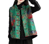 Giacca imbottita da donna in stile cinese, stile vintage, floreale, trapuntata, senza maniche, con chiusura a nodo tradizionale, top orientale, retrò, bohémien, etnico, capispalla Hanfu, S2, 3XL