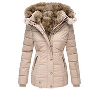 Giacca imbottita in cotone parka sottile cappotto con cappuccio con cerniera invernale, Albicocca, L