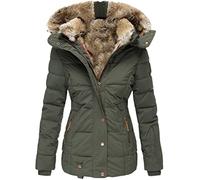 Giacca imbottita in cotone parka sottile cappotto con cappuccio con cerniera invernale, Verde militare, L