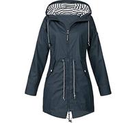 Giacca Impermeabile Antipioggia Cappotto Lungo con Cintura Giacche A Vento Donna Leggera con Cappuccio Taglie Forti Ragazza Cappotti Giubbotto Trekking Traspirante Zip Sportiva Parka (Blu navy, 3XL)