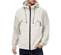 Giacca impermeabile con cappuccio da uomo con cerniera intera, leggera, antivento, per primavera e autunno, cappotto sottile, tinta unita, giacca antipioggia con coulisse, per allenamento, palestra