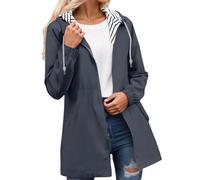 Giacca impermeabile da donna, antivento, a righe, casual, con cappuccio e cerniera, grigio, 5XL