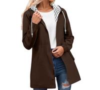 Giacca impermeabile da donna, antivento, a righe, casual, con cappuccio e cerniera, marrone, 5XL