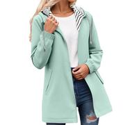 Giacca impermeabile da donna, antivento, a righe, casual, con cappuccio e cerniera, verde menta, 5XL