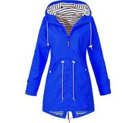 Giacca impermeabile da donna con cappuccio lungo, impermeabile, giacca per la transizione, trench, per attività all'aria aperta, per autunno e inverno, antivento, per alpinismo a righe, Blu, XL
