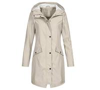 Giacca impermeabile da donna, lunga, antivento, per la mezza stagione, con cappuccio, leggera, traspirante, giacca a vento, giacca outdoor, Beige3, L