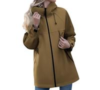 Giacca impermeabile da donna, lunga, con cappuccio, giacca a vento, regolabile, da viaggio, con tasche, Caff, XXL