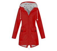 Giacca impermeabile da donna, per le attività all'aria aperta, per le mezze stagioni, da ciclismo, in softshell, impermeabile, traspirante, tinta unita, leggera, con cappuccio, Colore: rosso, S
