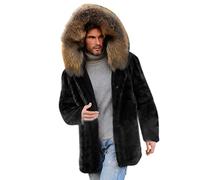 Giacca impermeabile da uomo Giacca da lavoro da uomo Cappotto esterno con cappuccio in finta pelliccia alla moda per uomo con bordo in pelliccia sintetica all'esterno, Le Noir, 3XL, Parka
