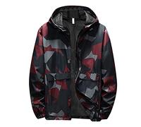 Giacca impermeabile da uomo per bicicletta, impermeabile, parka antipioggia da uomo, leggera, per il tempo libero, con stampa, giacca a vento con cerniera, oversized fit, giacca a vento, Colore: rosso