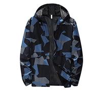 Giacca impermeabile da uomo per bicicletta, impermeabile, parka antipioggia da uomo, leggera, per il tempo libero, con stampa, giacca a vento con cerniera, oversized fit, giacca a vento, Blu, xxl