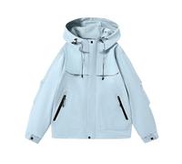Giacca impermeabile da uomo, sottile, con cappuccio, antivento, giacca invernale, tinta unita, softsheli, con chiusura lampo, con coulisse, per attività all'aria aperta, casual, da montagna, Azzurro