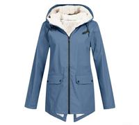 Giacca impermeabile in velluto con cappuccio da donna con tasca, cappotto casual in poliestere di lunghezza regolare per uso tutto l'anno, comprese più occasioni (L blu)
