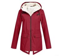Giacca impermeabile in velluto con cappuccio da donna, con tasca, stile casual, lunghezza regolare, cappotto in poliestere per uso tutto l'anno, comprese più occasioni (XL rosso)