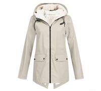 Giacca impermeabile in velluto con cappuccio da donna, con tasca, stile casual, lunghezza regolare, in poliestere, per uso tutto l'anno, comprese più occasioni (S, beige)