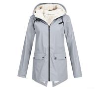 Giacca impermeabile in velluto con cappuccio da donna, con tasca, stile casual, lunghezza regolare, in poliestere, per uso tutto l'anno, comprese più occasioni (XL grigio)
