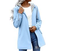 Giacca impermeabile leggera da donna, a maniche lunghe, lunghezza media, Blu, 3XL