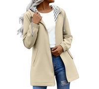 Giacca impermeabile leggera da donna, a maniche lunghe, lunghezza media, cachi, L