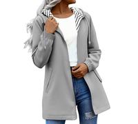 Giacca impermeabile leggera da donna, a maniche lunghe, lunghezza media, Grigio, 3XL