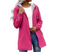 Giacca impermeabile leggera da donna, a maniche lunghe, lunghezza media, Rosa acceso, M