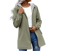 Giacca impermeabile leggera da donna, a maniche lunghe, lunghezza media, Verde, L