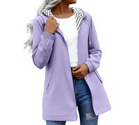 Giacca impermeabile leggera da donna, a maniche lunghe, lunghezza media, Viola, XXL