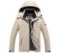 Giacca impermeabile spessa da uomo, giacca a vento da uomo, Full Zip ispessita, giacca funzionale traspirante, con cappuccio staccabile, calda giacca a vento patchwork, taglie forti, cachi, XXXXL