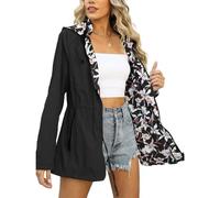 Giacca Impermeabili da Donna Giacche a Vento Stampato Fiore Cappotto con Cappuccio Antivento Cerniera Integrale Giacca a Maniche Lunghe Giubbotto Autunno Inverno Jacket All'aperto per Trekking