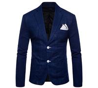 Giacca in cotone e lino, da uomo, vestibilità normale, con collo sciallato, con 2 bottoni, tinta unita, slim fit, sportiva, giacca da uomo, blazer per lavoro, matrimonio, feste, M-4XL, Blu, XXXXL