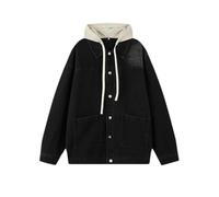 Giacca in denim con cappuccio per uomo che cuce monopetto Slim Fit cappotto giacche di jeans, Nero , M