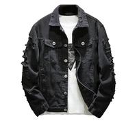 Giacca in denim invecchiato da uomo oversize streetwear cappotti capispalla cappotti giacche da volo, Nero , XL
