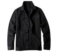 Giacca in denim invecchiato da uomo vintage giacche da camionista cappotti a maniche lunghe casual in denim capispalla, Nero B, XL