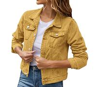Giacca in Jeans Corta, Donna e Camicia in Jeans da Donna, Manica Lunga, Giacca in Denim con Pulsante Streetwear Casual Oversize Giacca Legere Outwear Casual Top Mi Staison Giacca, giallo, L