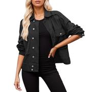 Giacca in jeans da donna con bottoni corti, maniche lunghe e cappuccio, Nero , L