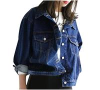 Giacca in Jeans Donna Button Down Boyfriend Jean Jacket Cappotto di con Scialle Lavaggio vestibilità aderente elegante, leggera Camicia Colletto Rovesciato Per Primavera Autunno