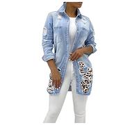 Giacca in Jeans Donna,Button Down Boyfriend Jean Jacket Vintage Denim Abbottonatura Moda Cappotto Outwear estiva Camicia con Colletto Rovesciato per la mezza stagione
