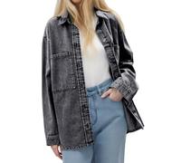 Giacca in Jeans Donna Cappotto di con Bottoni E Tasche Taglie Forti a Vento Tinta Unita Larghi Leggero Casual Per Il Tempo Libero