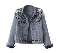 Giacca In Jeans Donna- Giacca Denim Donna- Giubbotto Denim Tinta Unita Casual Curvy Con Bottoni Jacket Outwear Giubbino Jeans Con Tasche Giacca a Vento Giacca Da Donna Cappotto Di Jeans Cardigan Jeans
