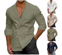 giacca in lino da uomo a doppio petto per le vacanze, camicia da uomo, camicia sottile e leggera a maniche lunghe con scollo profondo a V super morbida e traspirante da indossare a casa/all'aperto/in