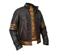 Giacca in pelle a righe marroni Wolverine | Giacca Hugh Jackman X-Men Origins, Marrone